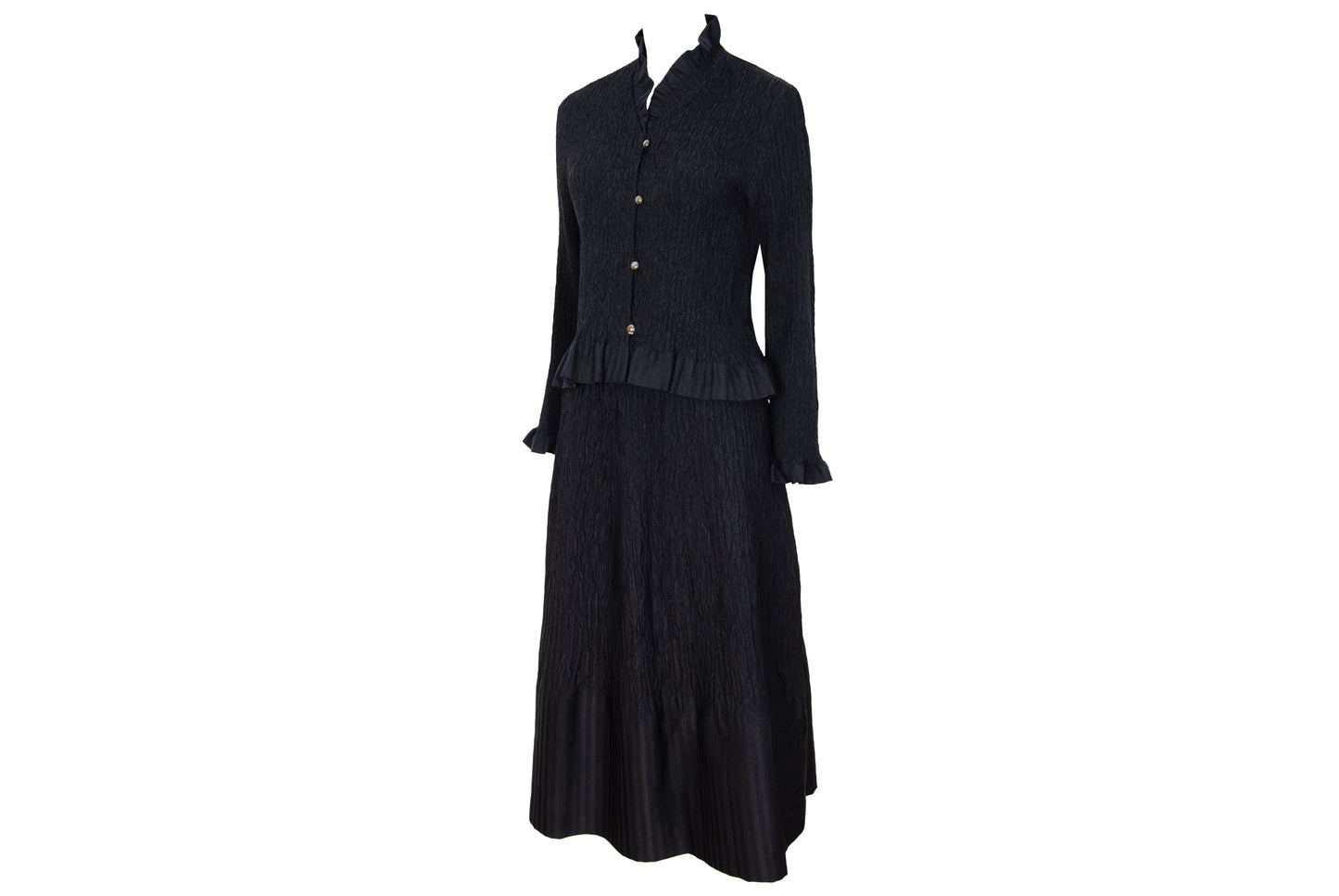 Vintage Akihiko Izukura silk permanent pleats shirt and skirt two piece set