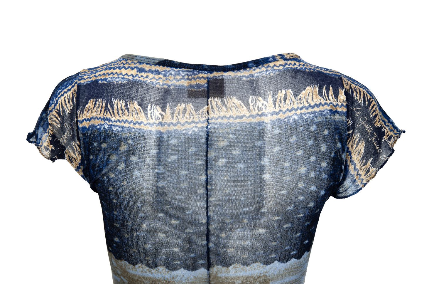 2000s Italian brand sheer mesh cap sleeves top with abstract print - Made in Italy