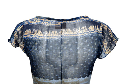 2000s Italian brand sheer mesh cap sleeves top with abstract print - Made in Italy