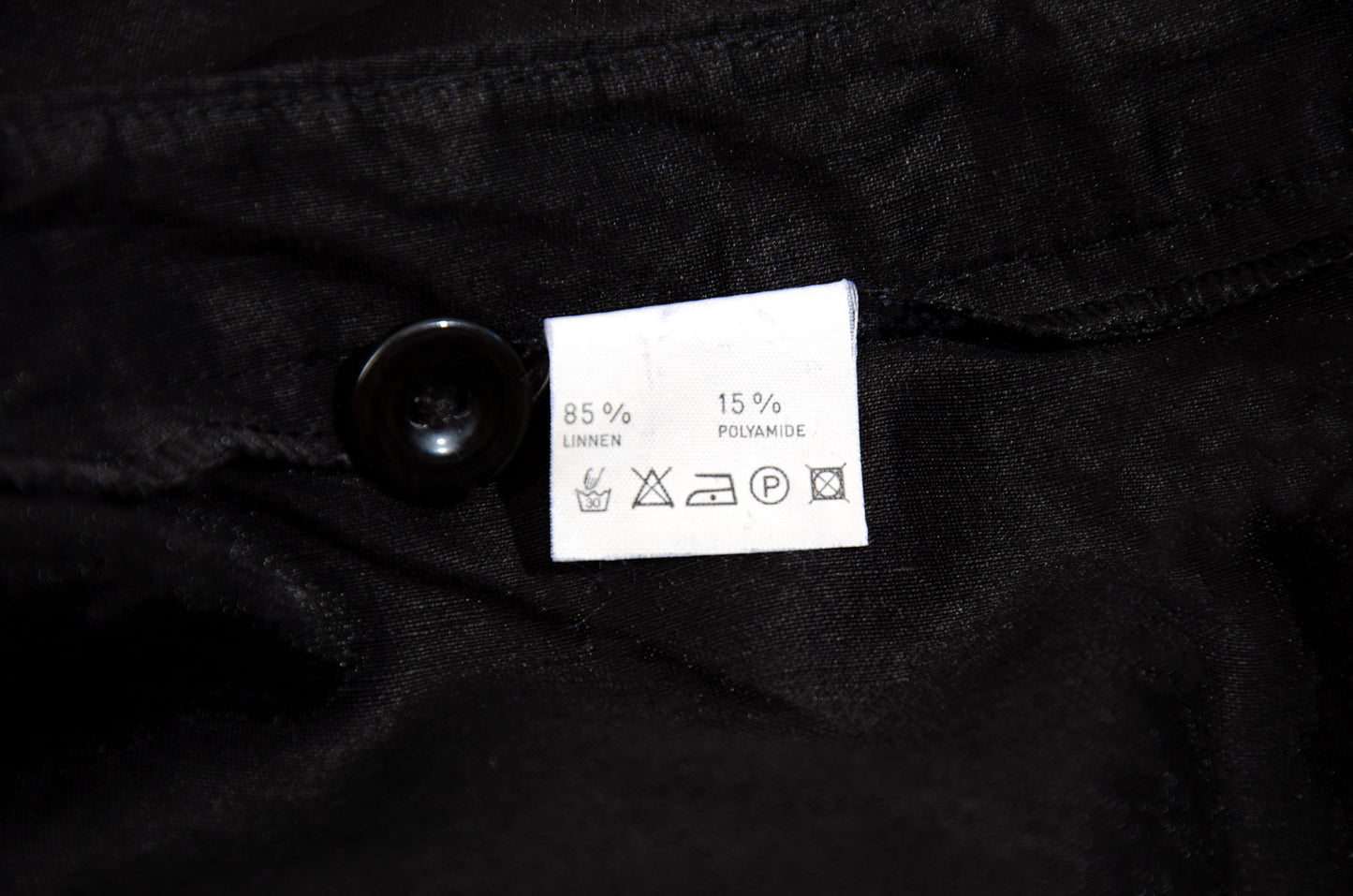 Vintage minimalist black linen long shirt jacket & pants two piece set