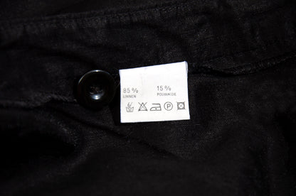 Vintage minimalist black linen long shirt jacket & pants two piece set