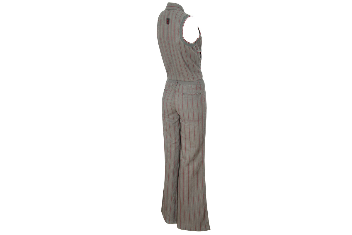 2000s Cop Copine sleeveless flared legs exposed zip utility jumpsuit