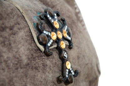 90s aged brown suede medieval bejeweled cross bag - Made in Italy