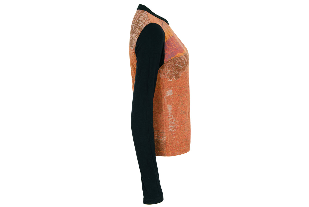 2000s Cop Copine abstract handwriting print top with mismatched long sleeves - Made in France