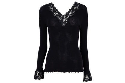 Vintage silk and wool sheer lace plunging neckline long sleeves top / Made in Italy