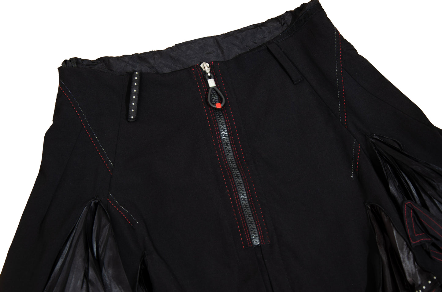 2000s Marithé + François Girbaud asymmetrical pleats zip front black skirt