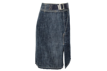 2000s Marithé + François Girbaud technical button front denim mini skirt with buckle details