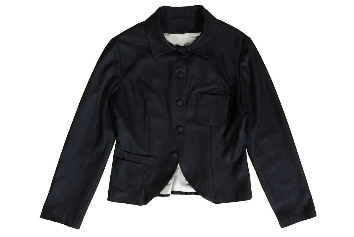 Vintage 100% wool black tailored avant garde jacket with multi buttons front closure