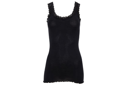 90s silk and cotton plunging neckline lace trim sleeveless top