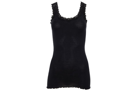 90s silk and cotton plunging neckline lace trim sleeveless top