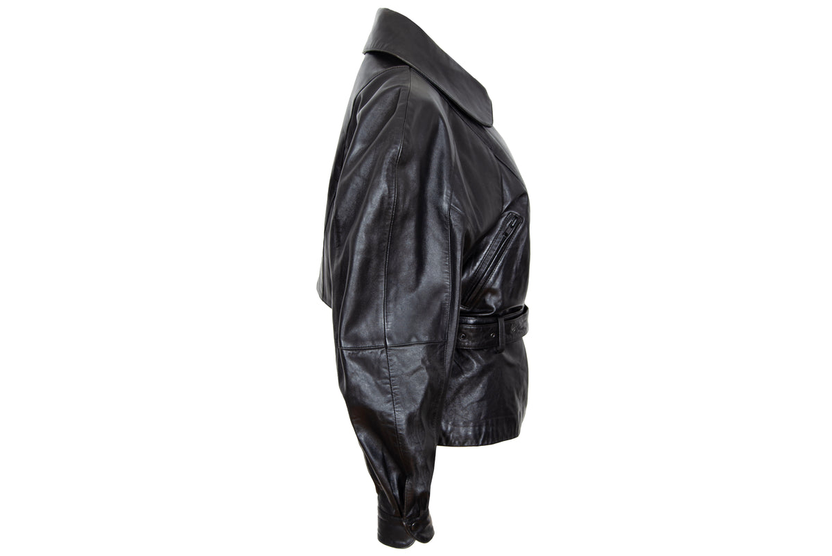 80s Michael Hoban for North Beach Leather black cinched waist biker jacket