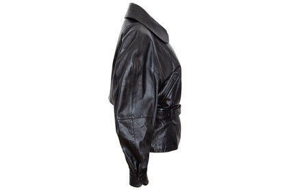 80s Michael Hoban for North Beach Leather black cinched waist biker jacket