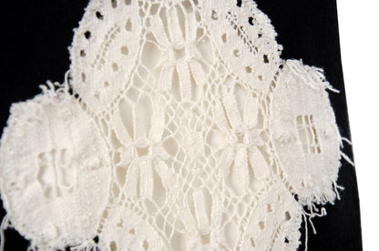 2000s Amaya Arzuaga soft black knit top with ecru doily appliqué - Made in Spain