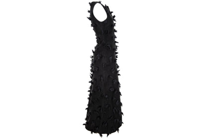 Rare Biche de Bere black boiled wool dress with 3D tufted wool pompom details