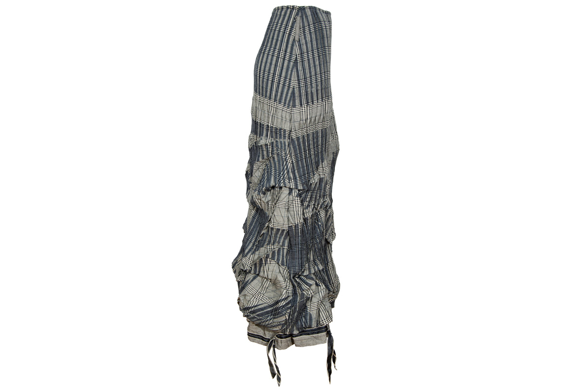 2000s permanent pleats plaid deconstructed avant garde skirt - Vintage French brand - Made in France