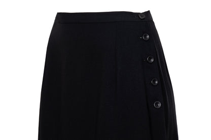 1990s Corinne Sarrut black maxi skirt with side button fastening and satin ribbon detailing