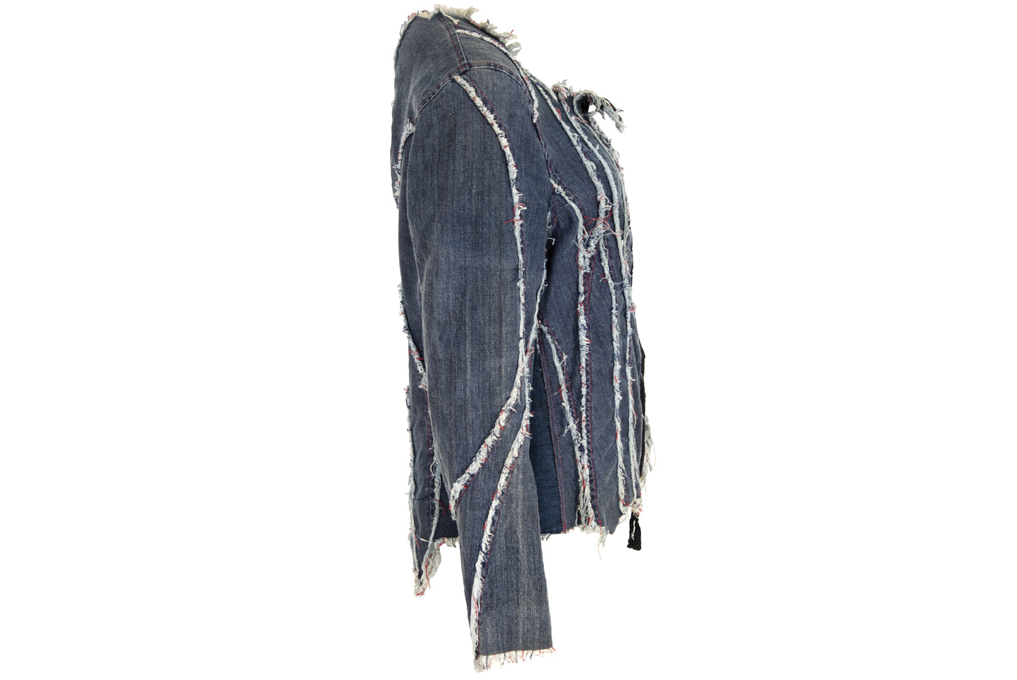 2000s French brand deconstructed denim hook & eye closure distressed denim shirt