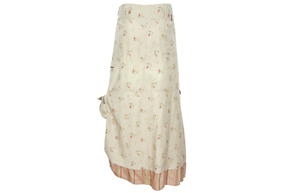 2000s Cop Copine utility multi pocket cargo skirt with romantic floral print