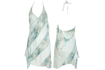 90s Kaat Tilley 100% silk watercolor floral print draped asymmetrical hem dress