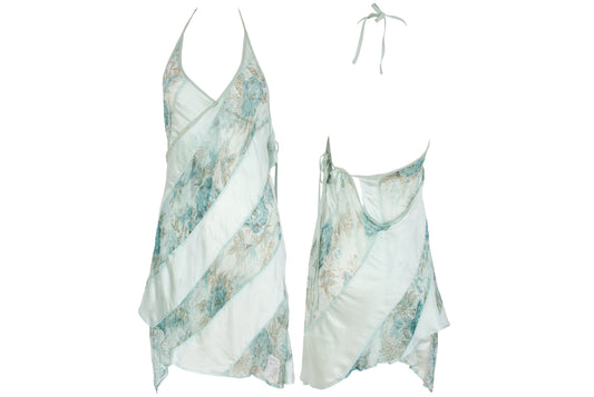 90s Kaat Tilley 100% silk watercolor floral print draped asymmetrical hem dress