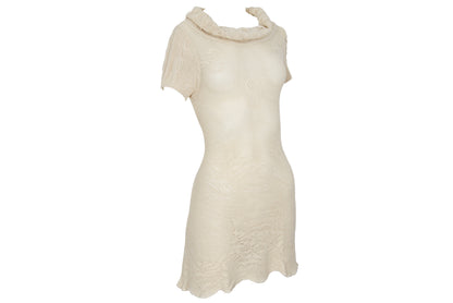 F/W 2002 Simultaneous cream open knit turtleneck mini dress - Made in Italy