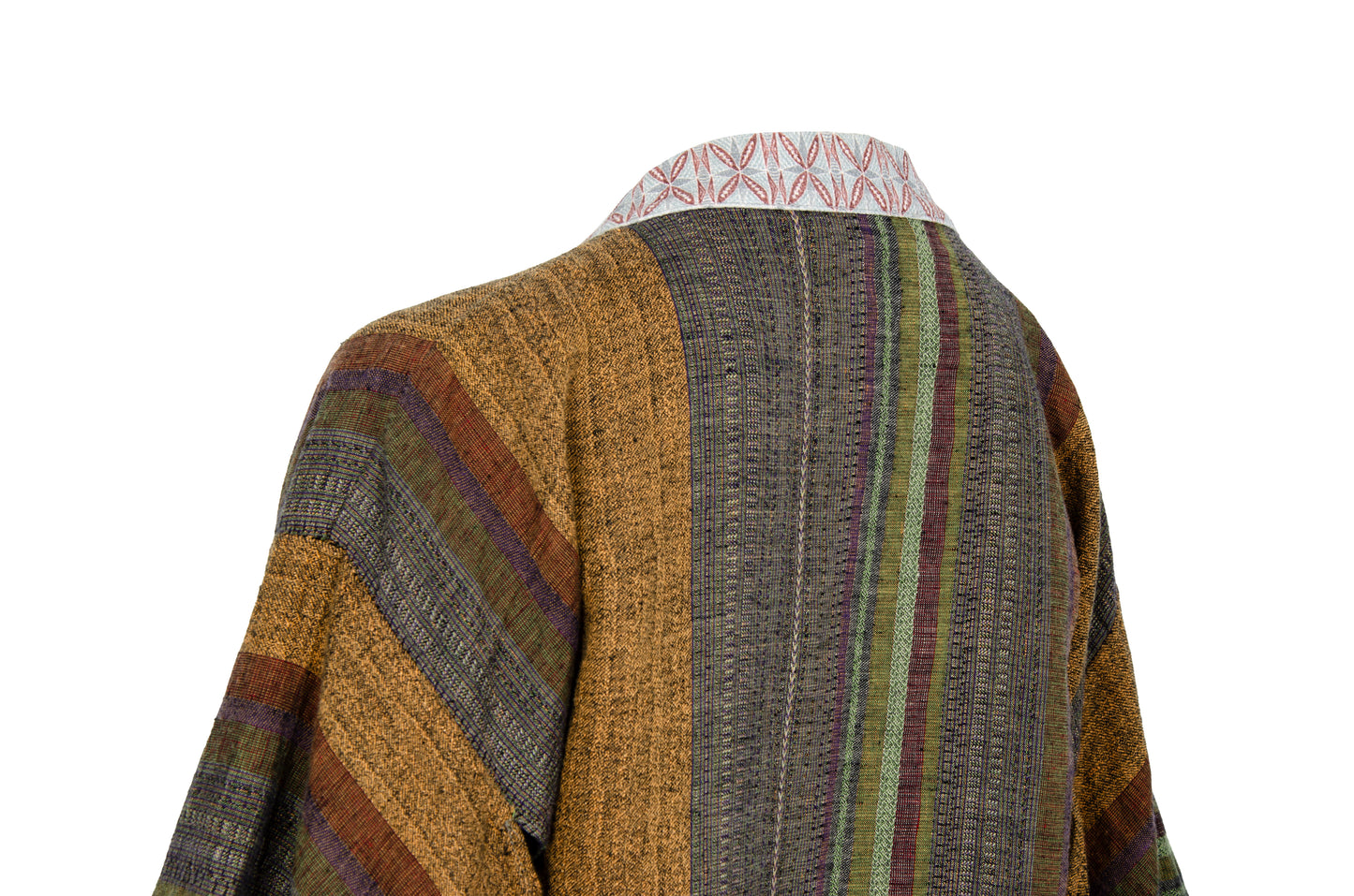 Vintage handwoven linen striped wide sleeves kimono inspired jacket - Made in Italy