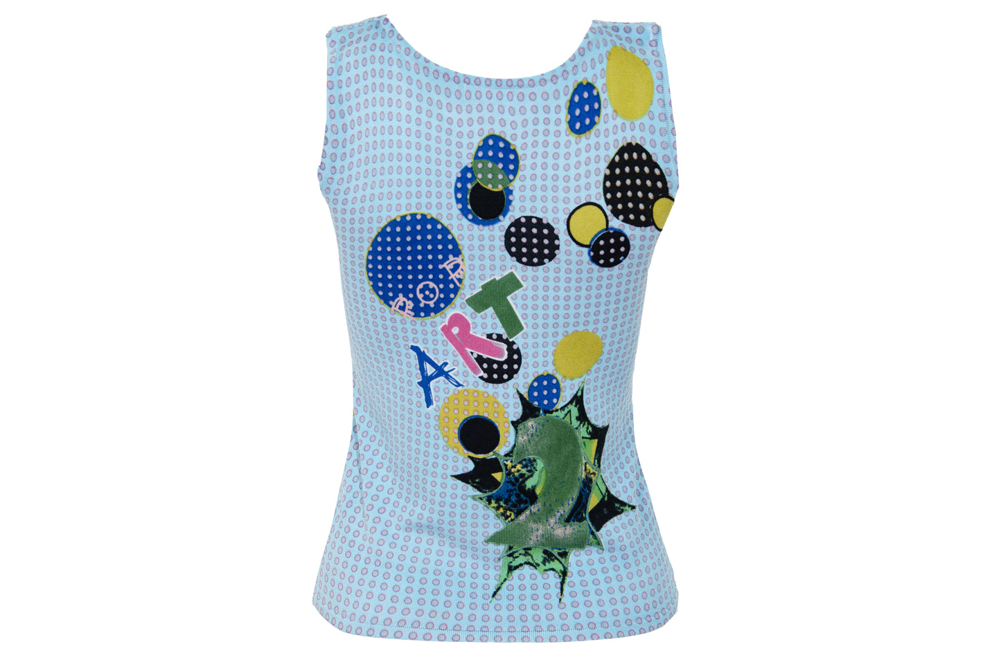 2000s pop art inspired tank top - Comic style portrait adorned with sequins and beads