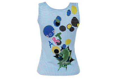 2000s pop art inspired tank top - Comic style portrait adorned with sequins and beads