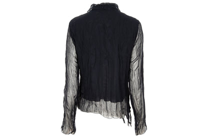 Vintage black sheer permanent pleats crinkled black blouse - Made in France