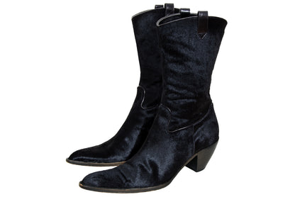 Vintage Italian black pony hair western boots - Genuine leather – Made in Italy
