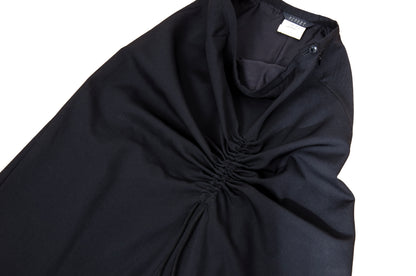 Vintage Atsuro Tayama black wool maxi skirt with adjustable ruched drawstring - Made in Japan