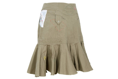 2000s Gaetano Navarra olive ruffled mini skirt with embroideries and decorative stitching