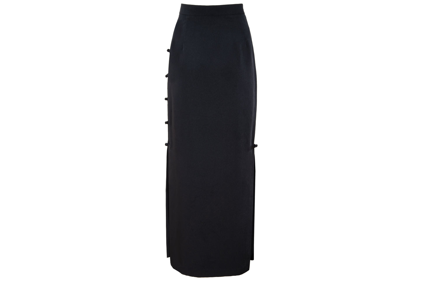 90s French brand silk blend brandebourg closure black maxi skirt