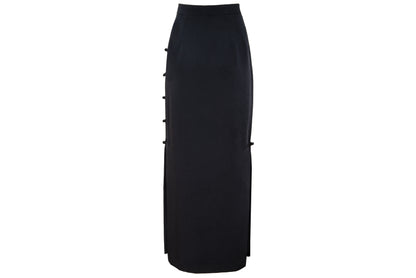 90s French brand silk blend brandebourg closure black maxi skirt
