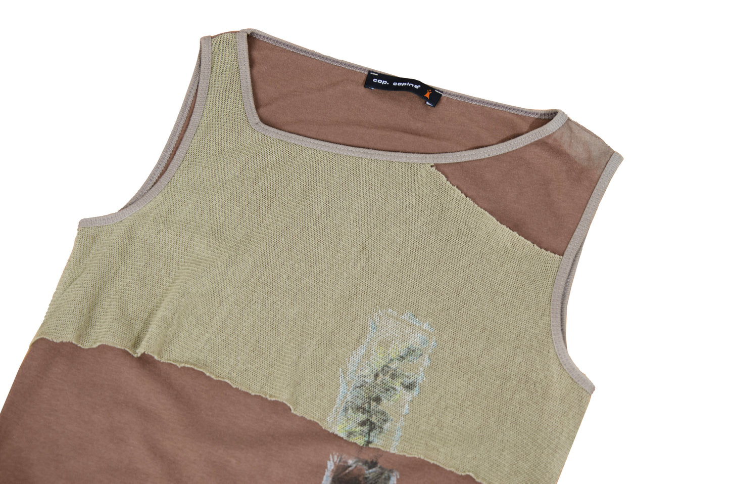 2000s Cop Copine cotton tank top with mesh overlays and abstract photo print