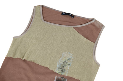 2000s Cop Copine cotton tank top with mesh overlays and abstract photo print