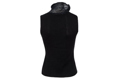 2000s avant garde black fuzzy mohair deformed knit cut out sleeveless top - Italian vintage