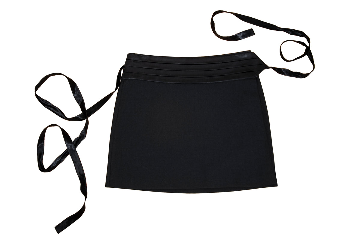 F/W 2001 Simultaneous black mini wrap skirt with pleated satin cummerbund waistband