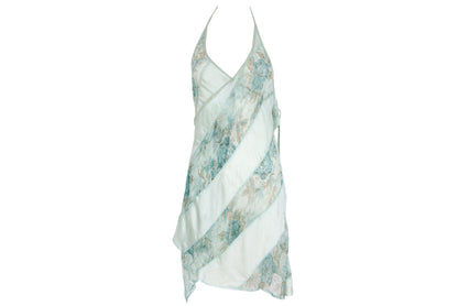90s Kaat Tilley 100% silk watercolor floral print draped asymmetrical hem dress