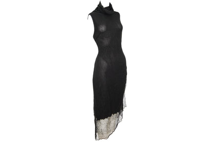 Vintage Sarah Pacini open fishnet knit cowl neck asymmetrical sleeveless dress