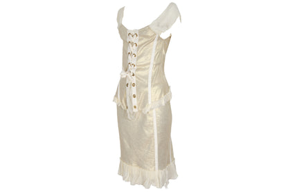 2000s Italian designer champagne gold silk blend top and skirt two piece set
