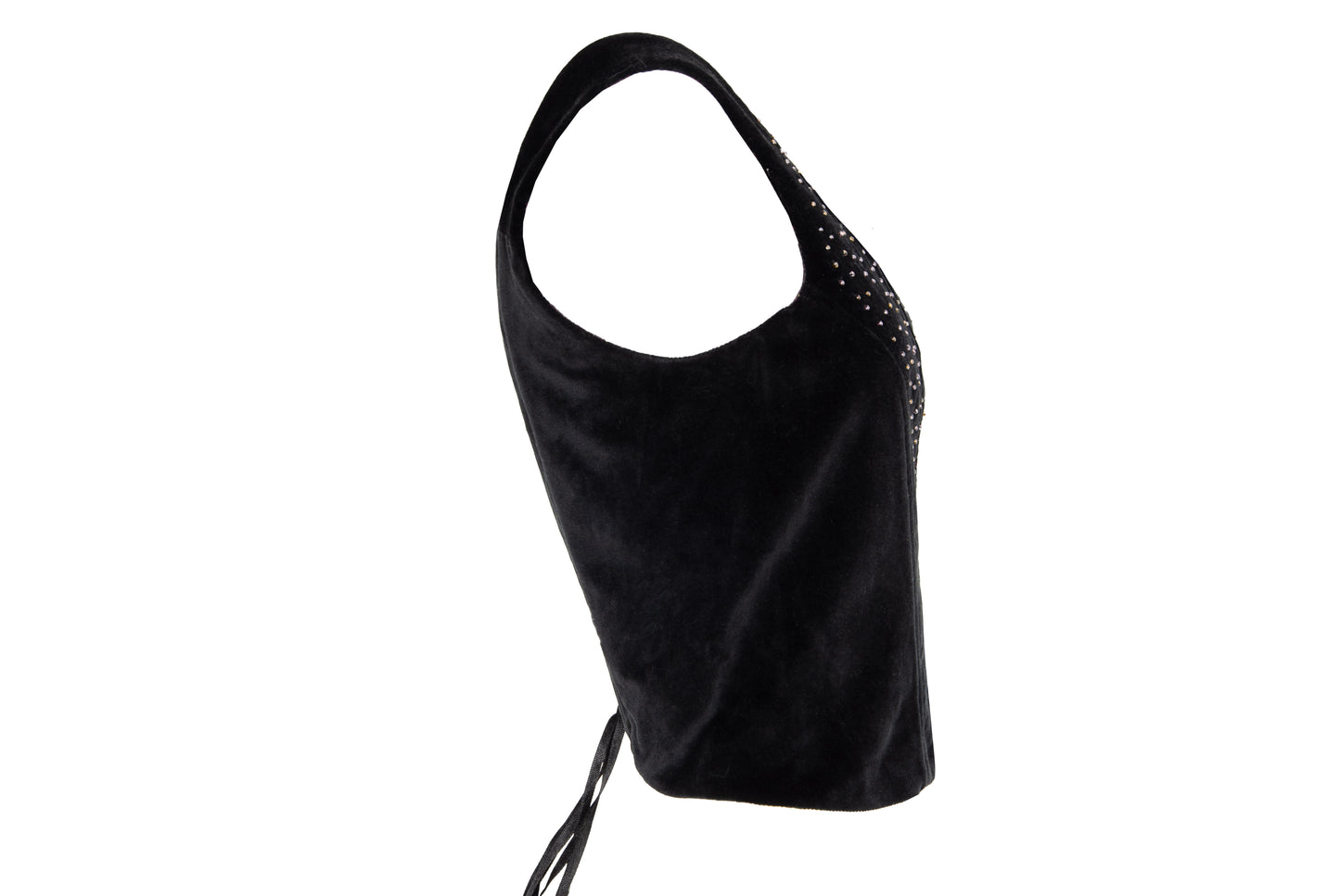 1990s Nicole Cadine black velvet corset with crystal beads and lace-up back