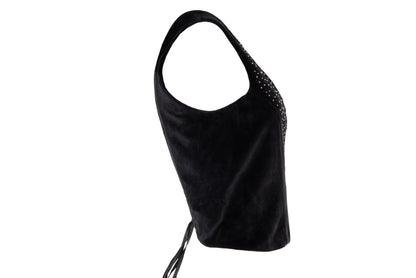 1990s Nicole Cadine black velvet corset with crystal beads and lace-up back