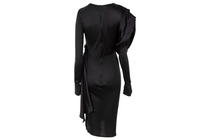 1980s Michel Klein black dress with draped 100% silk integrated scarf