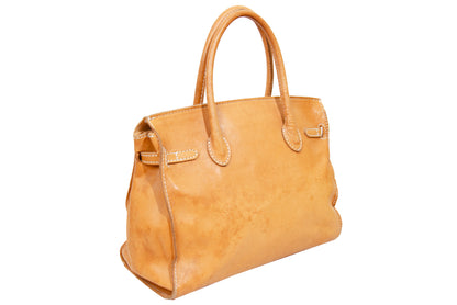 Vintage Japanese brand cognac leather bag - Made in Japan
