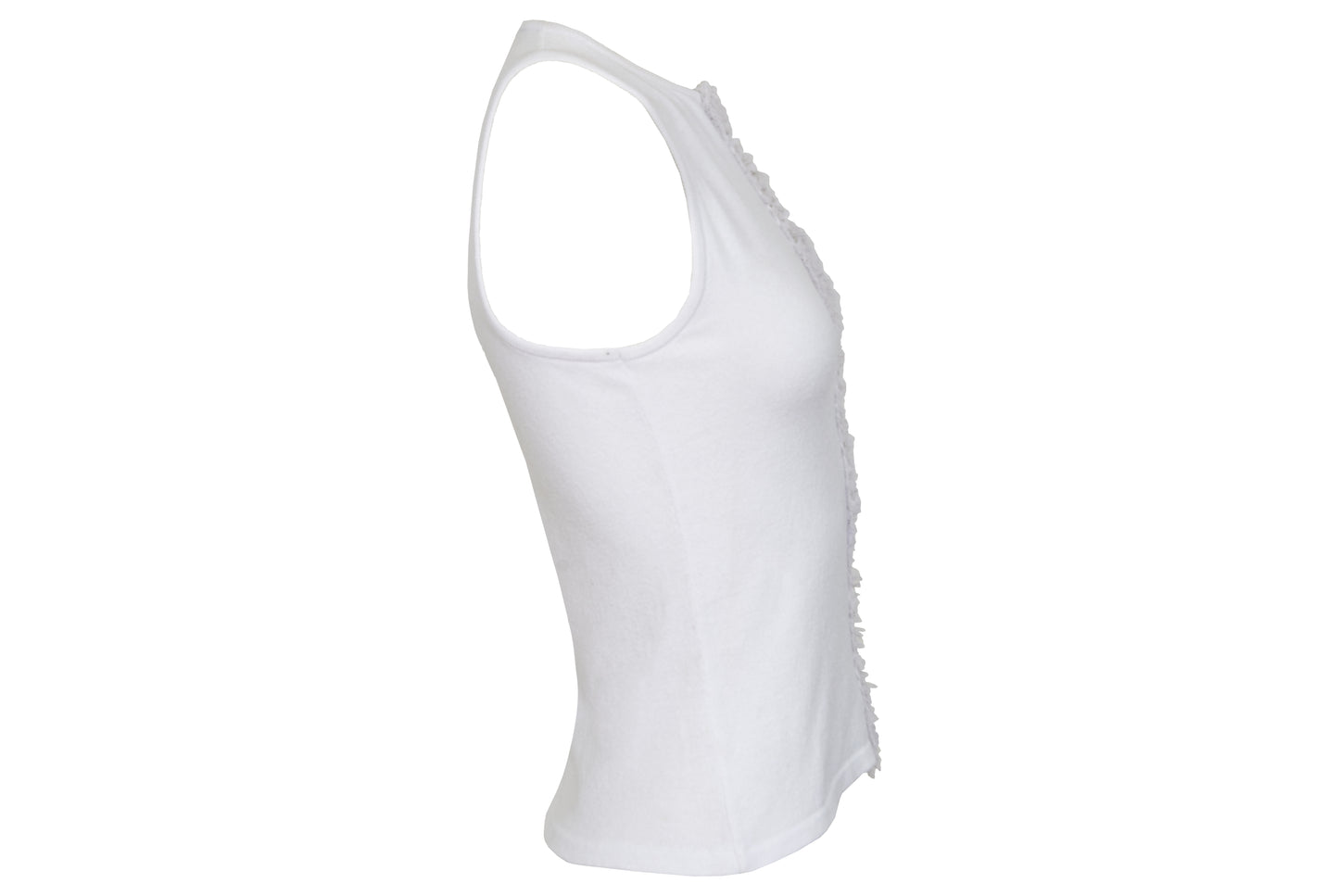 2000s Amaya Arzuaga white knit top with frayed mesh and ribbon corset front