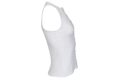 2000s Amaya Arzuaga white knit top with frayed mesh and ribbon corset front