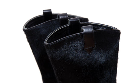 Vintage Italian black pony hair western boots - Genuine leather – Made in Italy