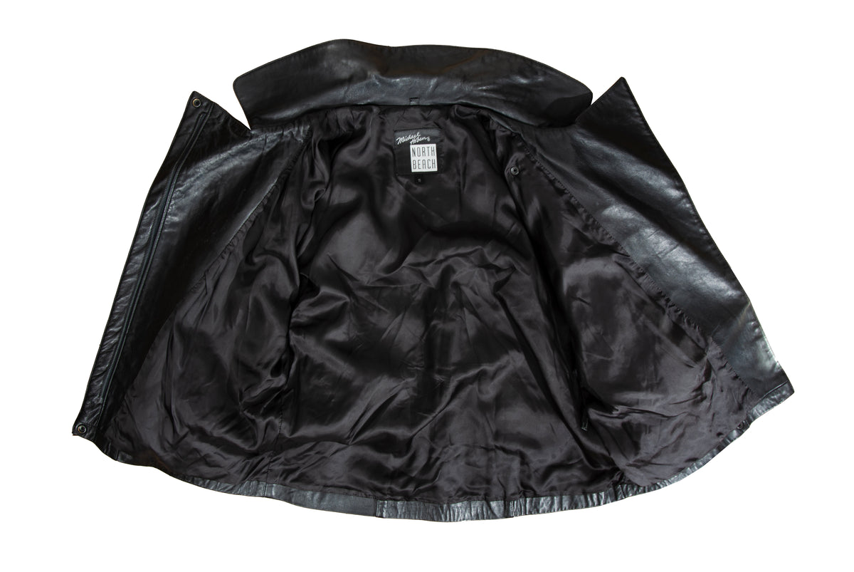 80s Michael Hoban for North Beach Leather black cinched waist biker jacket