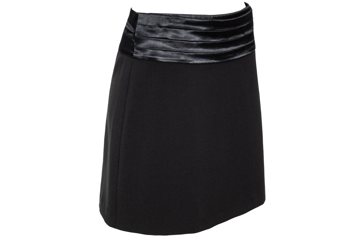 F/W 2001 Simultaneous black mini wrap skirt with pleated satin cummerbund waistband